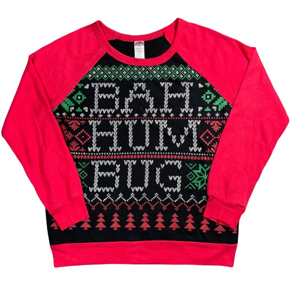 Holiday Time size Medium Christmas sweatshirt black, green, red & glitter GUC - Picture 2 of 9